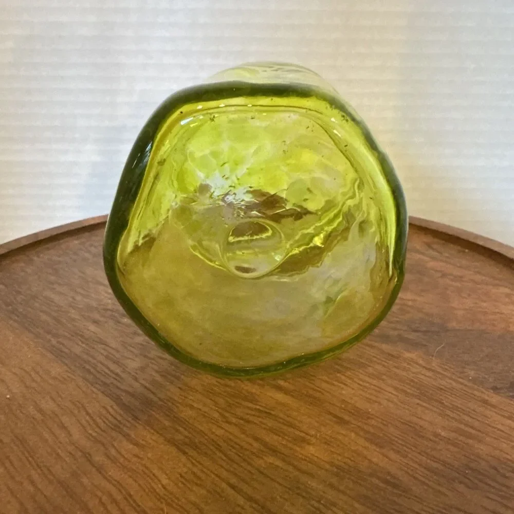 Hand Blown Art Glass Tumbler Yellow Spots Organic Pinched Shape 5” Tall Thick
